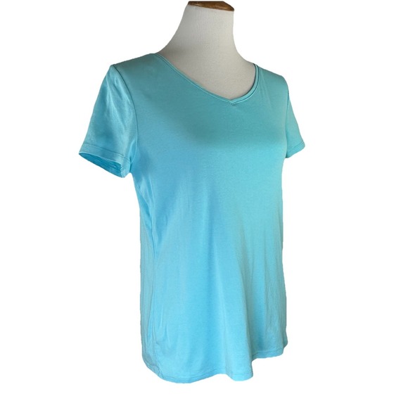The Talbots Tee Short Sleeve V-Neck Pima Cotton Blue T-Shirt Womens Petite L - Picture 2 of 11